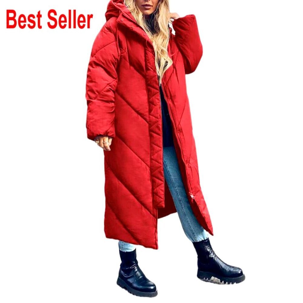 Long Puffer Coat Hooded Parka Jacket Oversized Winter Down Outerwear Chic